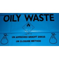 30" x 46" - 500 gauge blue - Printed Oily Waste Bags (100 pack)