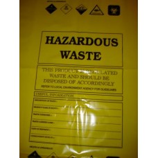 30" x 46" - 500 gauge yellow - Printed Hazardous Waste Bags (100 pack)